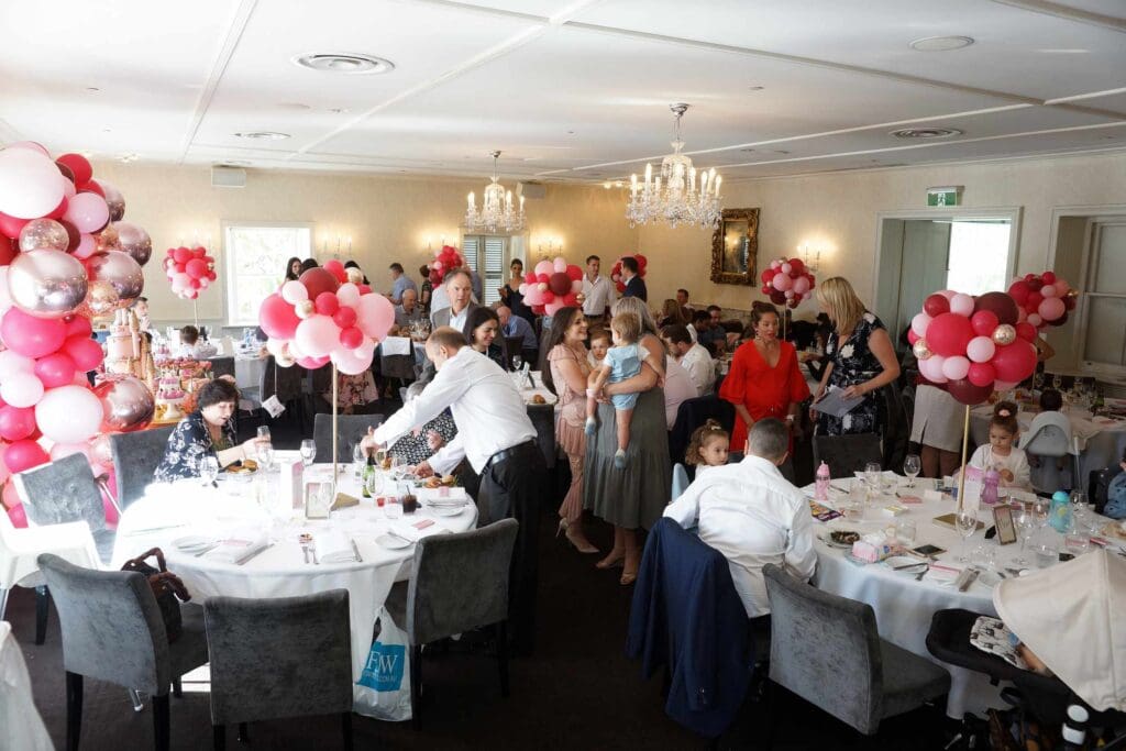 Dunbar House Eastern Suburbs wedding venue in Watson Bay with pink balloons setup