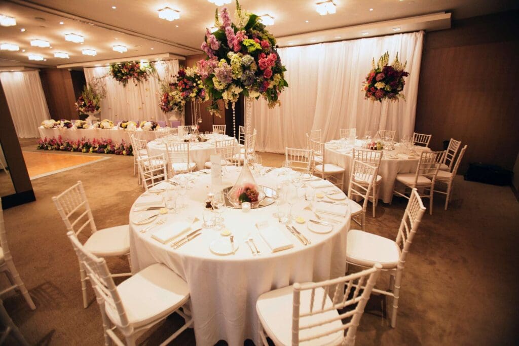 Park Hyatt Hotel Sydney wedding venue with floral tablet centrepieces and round tables setup
