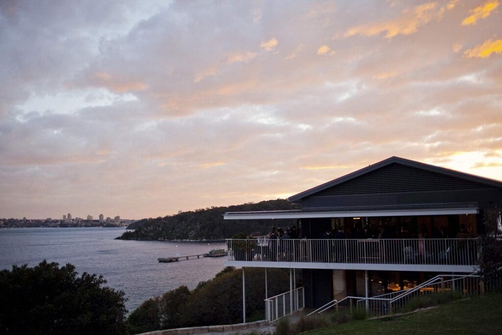 Sergeants Mess wedding venue outdoor courtyard with Sydney harbour views