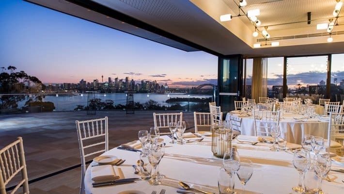 Taronga Zoo wedding venue setup with a Sydney harbour view