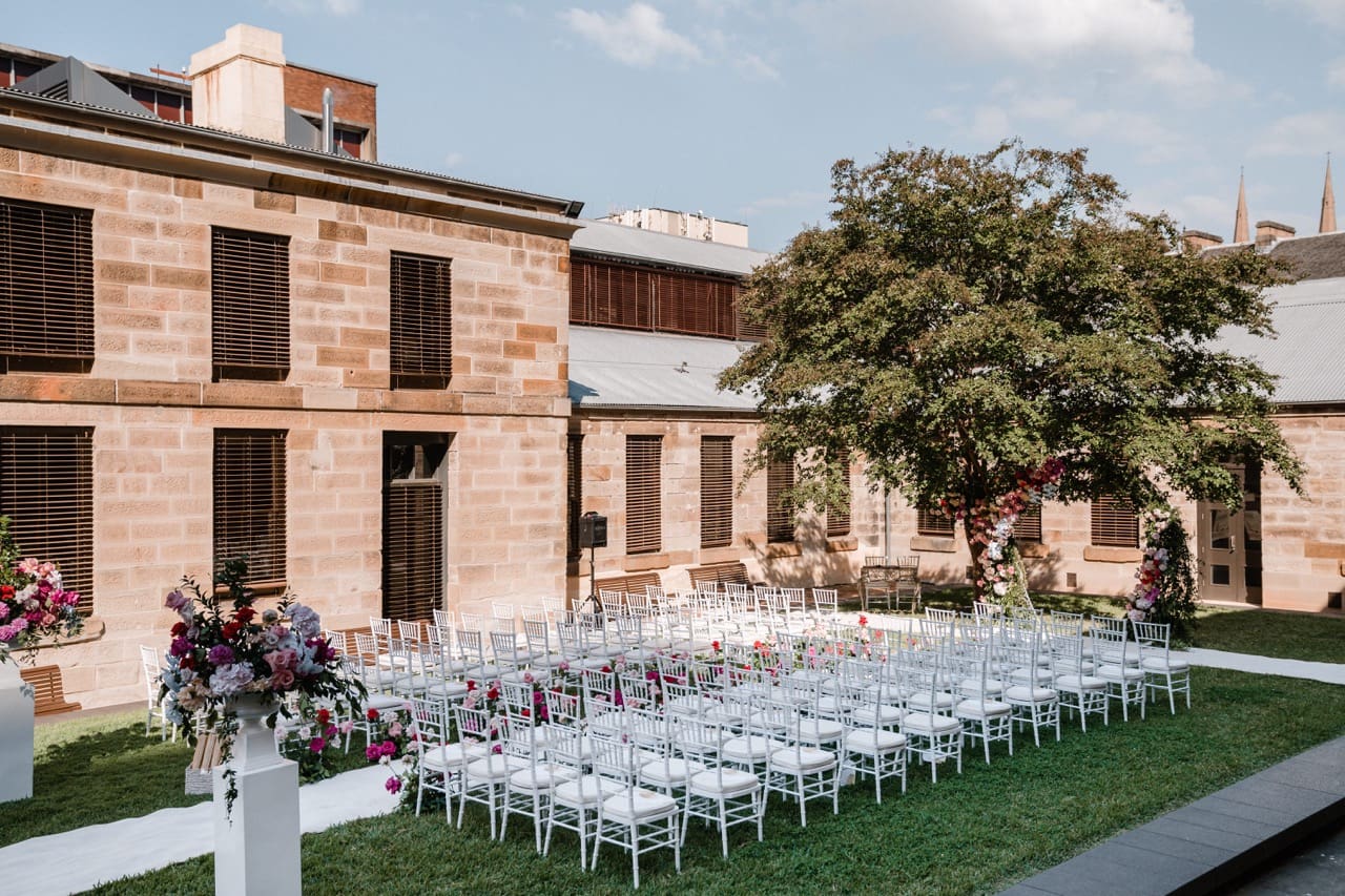 outdoor wedding ceremony setup at The Mint Sydney
